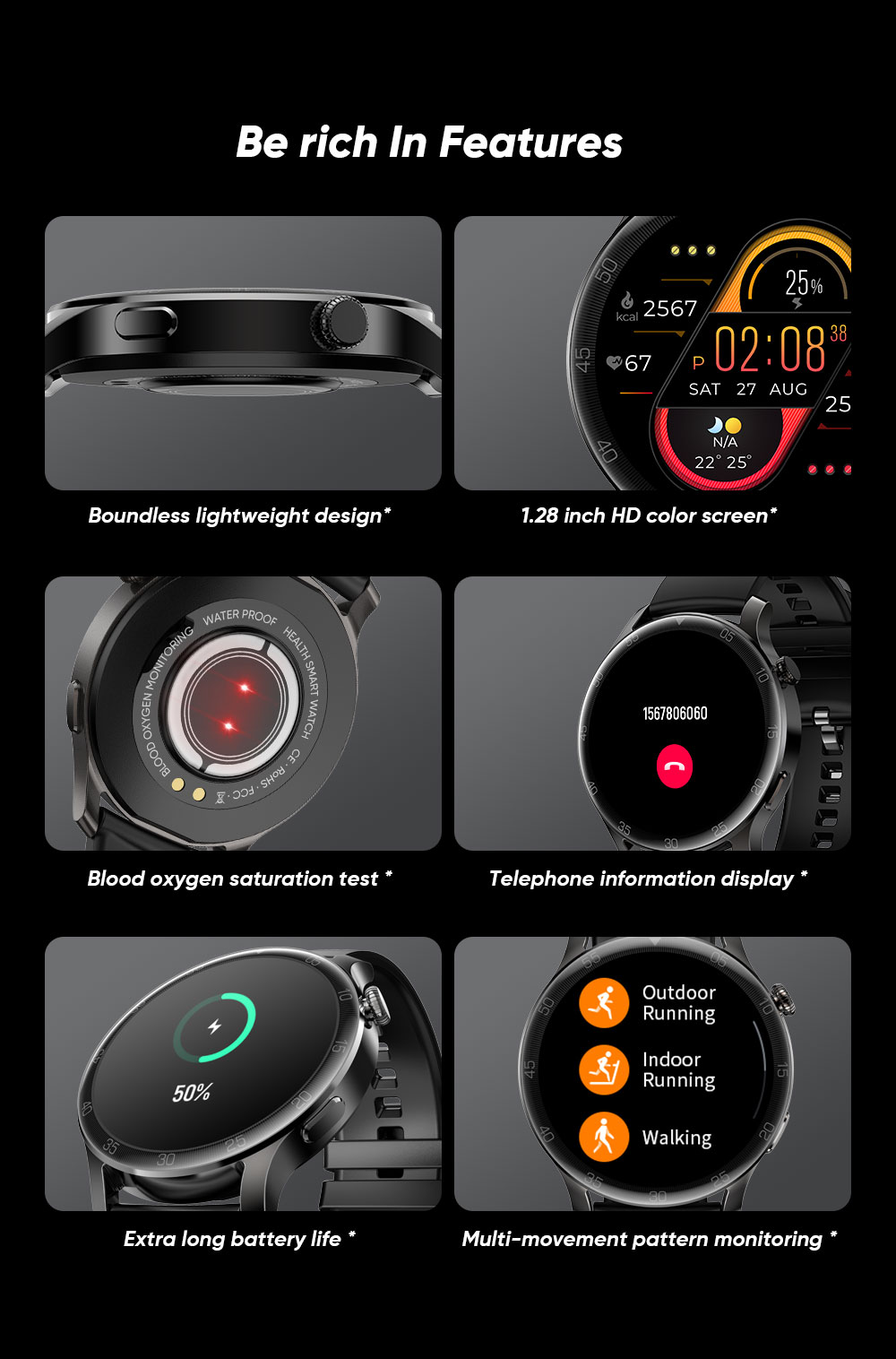 SENBONO Max2 Smartwatch for Men Touch Screen 24 Sports Modes Waterproof Fitness Tracker for iOS Android Brwon Leather