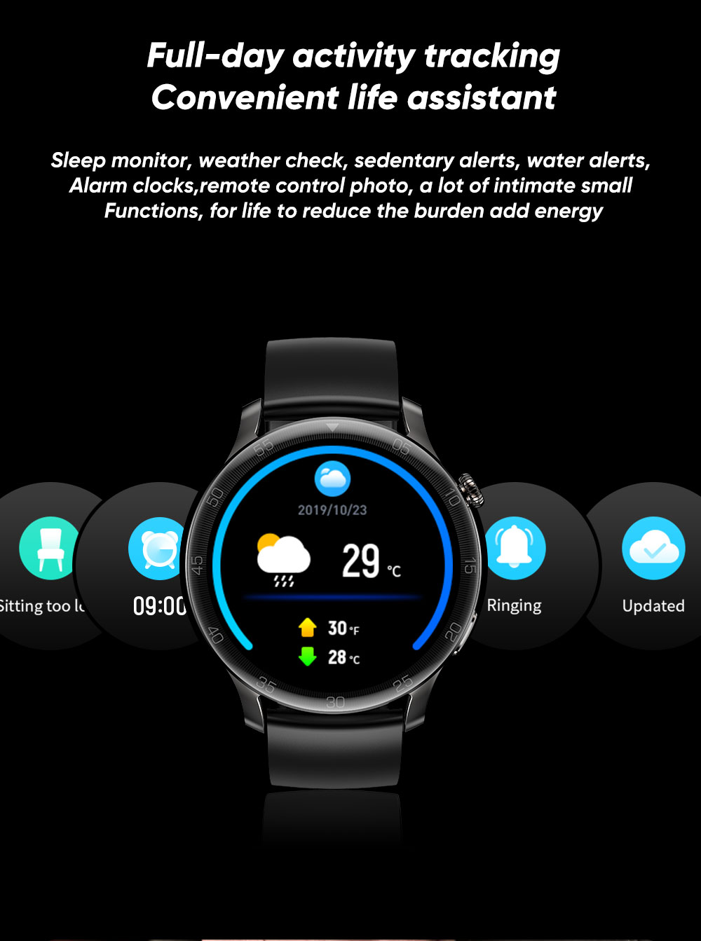SENBONO Max2 Smartwatch for Men Touch Screen 24 Sports Modes Waterproof Fitness Tracker for iOS Android Brwon Leather