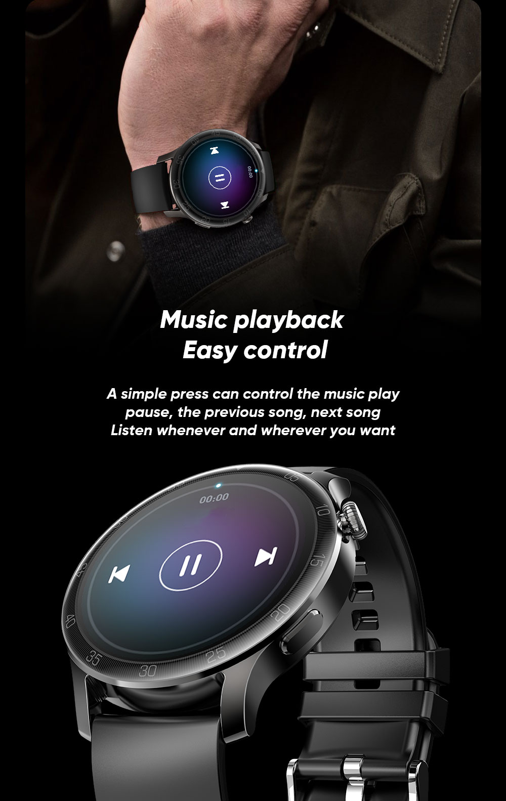 SENBONO Max2 Smartwatch for Men Touch Screen 24 Sports Modes Waterproof Fitness Tracker for iOS Android Brwon Leather