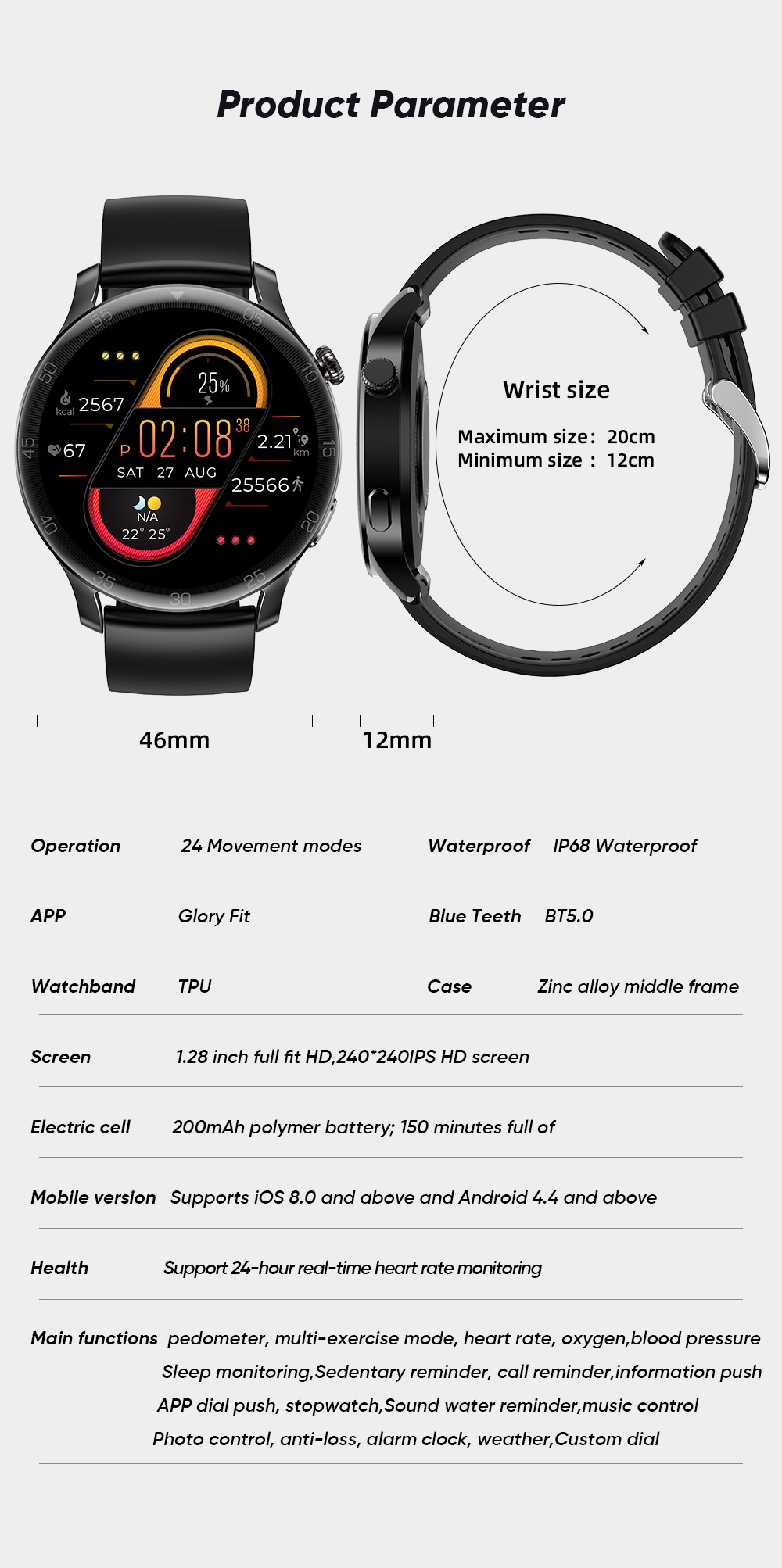 SENBONO Max2 Smartwatch for Men Touch Screen 24 Sports Modes Waterproof Fitness Tracker for iOS Android Brwon Leather