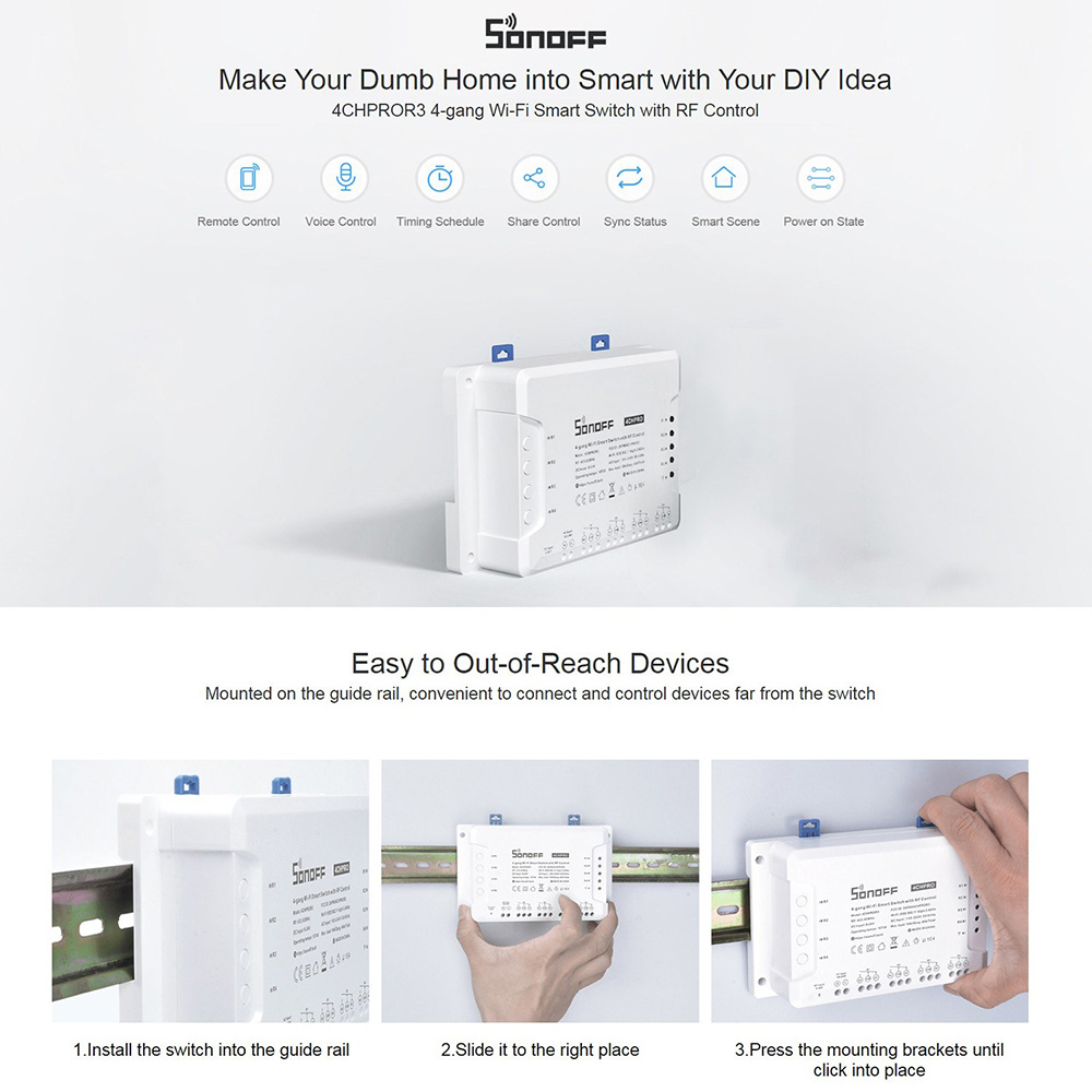 SONOFF 4CH PRO R3 4-gang Wi-Fi Smart Switch with RF Control