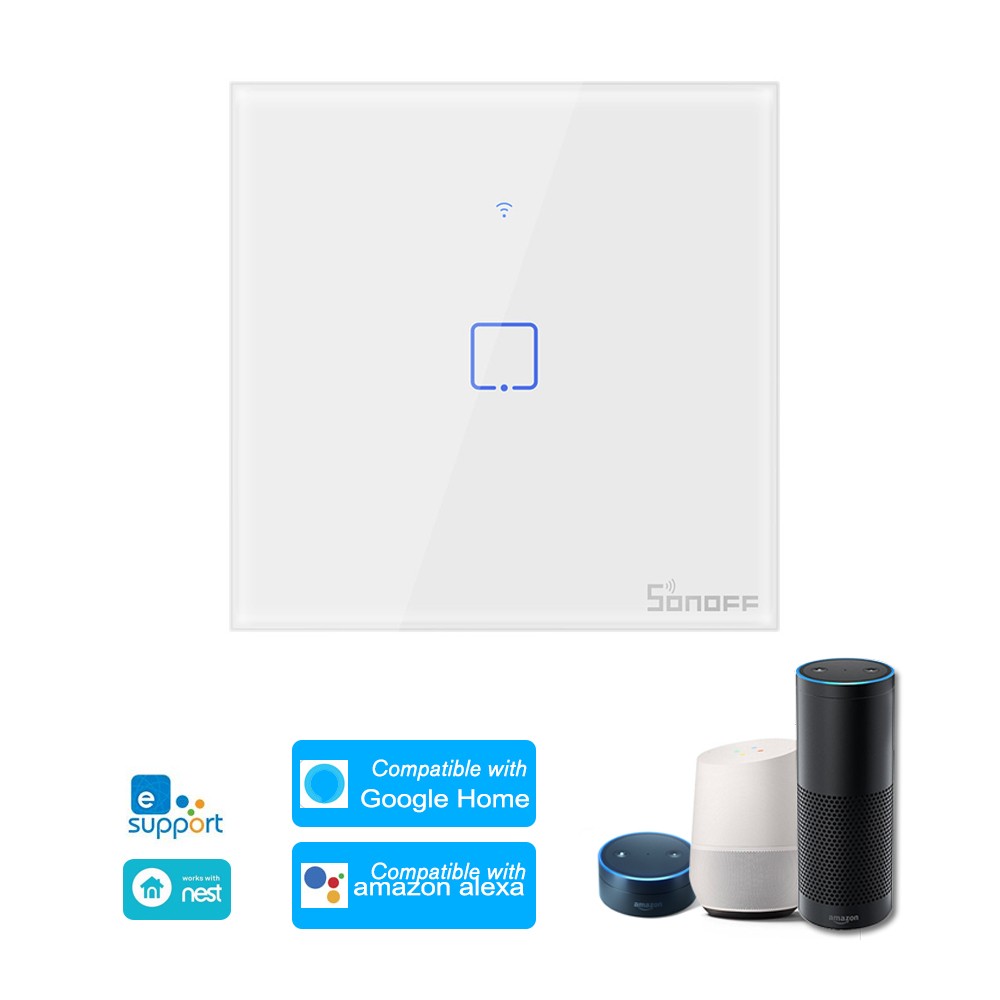SONOFF T0EU1C-TX 1 Gang Smart WiFi Wall Light Switch APP/Google Home/Nest & Alexa