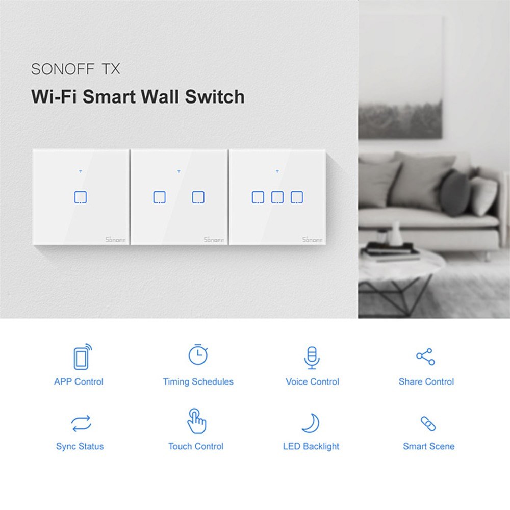 SONOFF T0EU1C-TX 1 Gang Smart WiFi Wall Light Switch APP/Google Home/Nest & Alexa