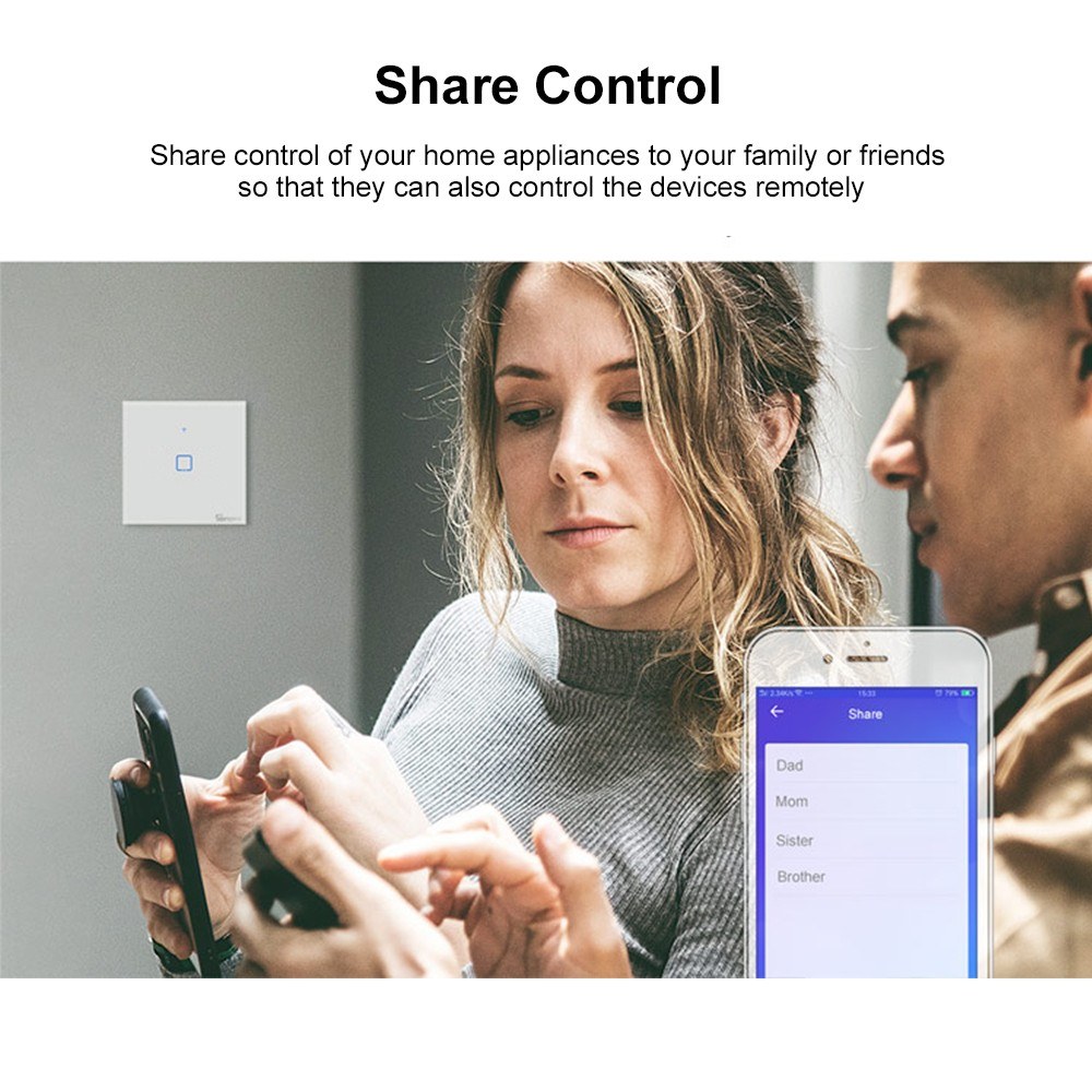 SONOFF T0EU1C-TX 1 Gang Smart WiFi Wall Light Switch APP/Google Home/Nest & Alexa