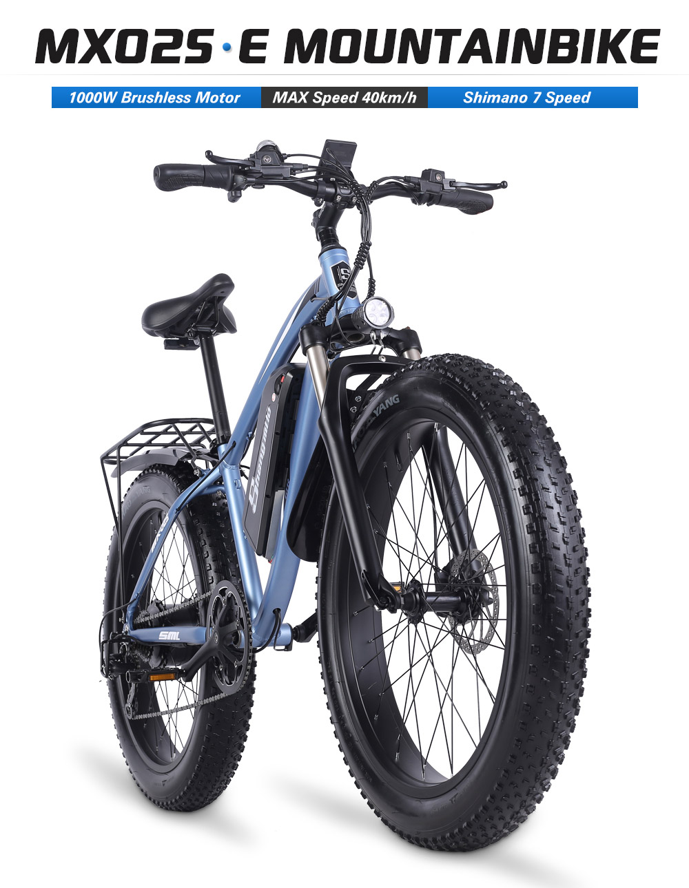 Shengmilo MX02S 1000W 48V 17Ah 26'' E-bike 40km/h Max Speed 40-50km Mileage Range 150kg Max Load - Blue