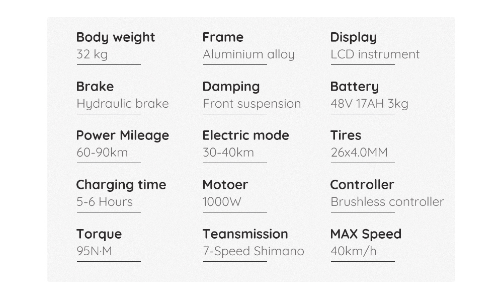 Shengmilo MX02S 1000W 48V 17Ah 26'' E-bike 40km/h Max Speed 40-50km Mileage Range 150kg Max Load - Blue