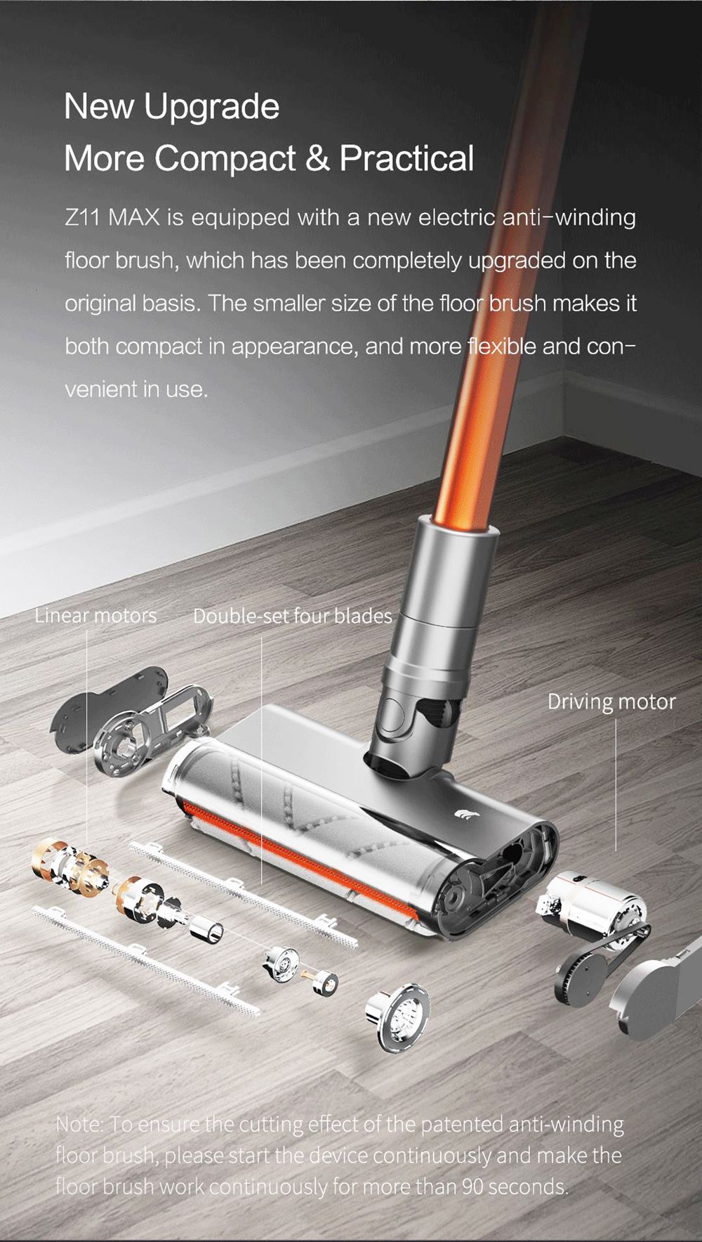 Shunzao Z11 MAX Hand-held Cordless Vacuum Cleaner 150AW Suction Power 26KPA 125000 RPM 2500mAh - Orange