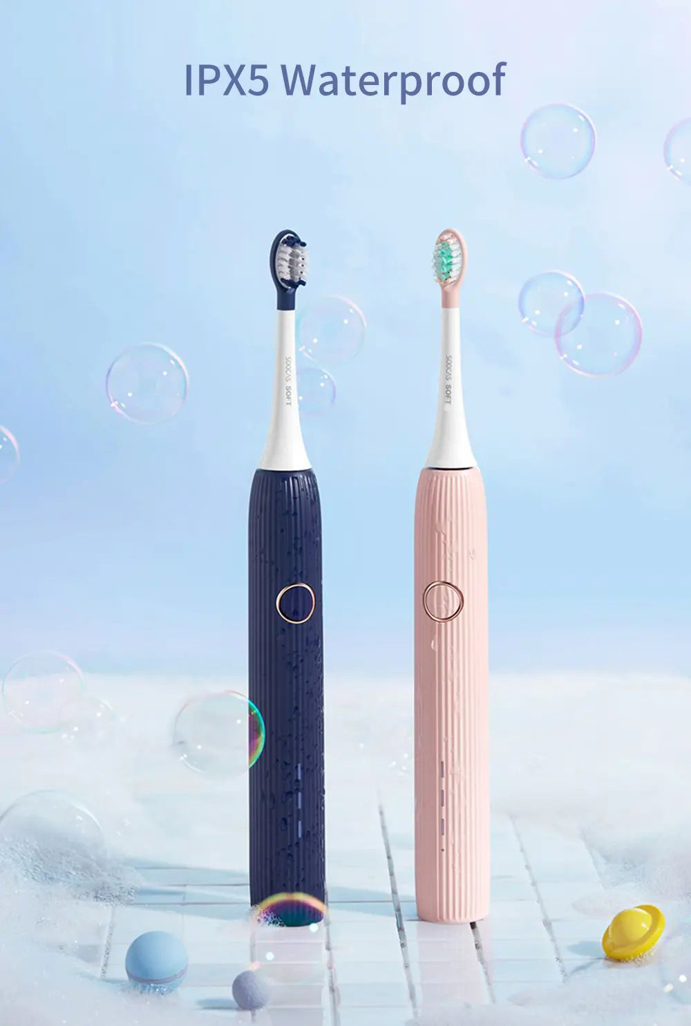 Soocas V1 Sonic Whitening Electric Toothbrush Portable USB Type-C Charging with 2 Brush Head - Pink