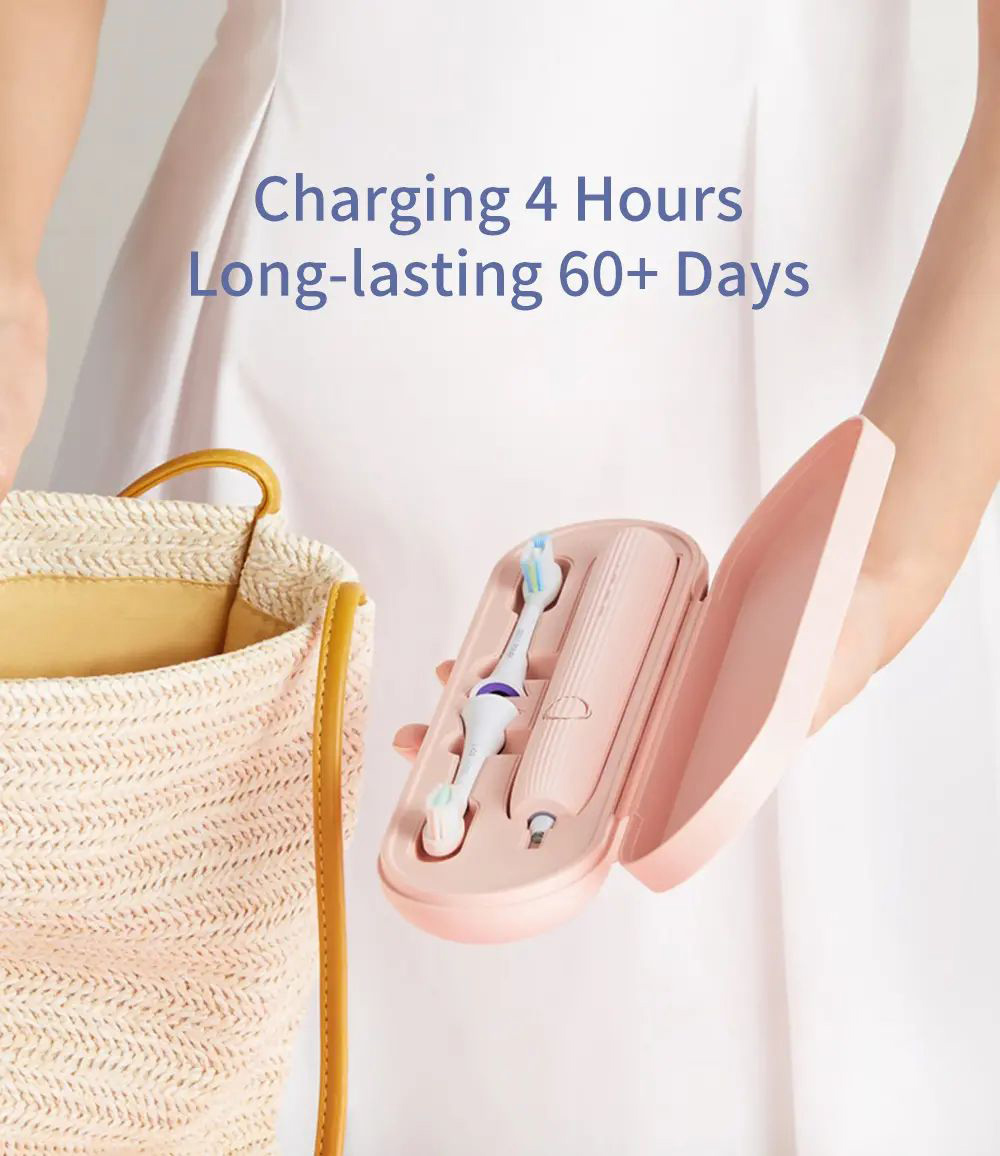 Soocas V1 Sonic Whitening Electric Toothbrush Portable USB Type-C Charging with 2 Brush Head - Pink