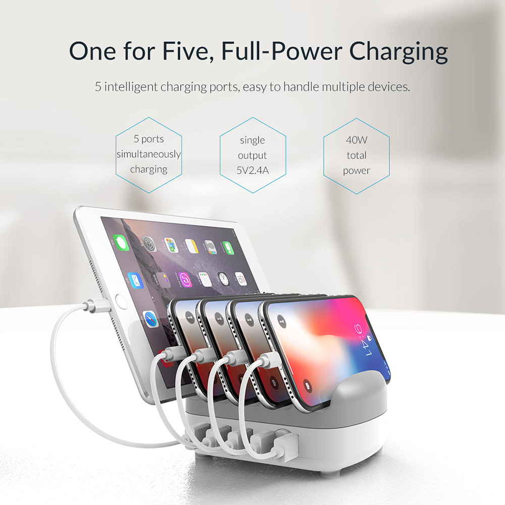 ORICO DUK-5P 40W 5 Port USB Smart Charging Station with Phone & Tablet Stand