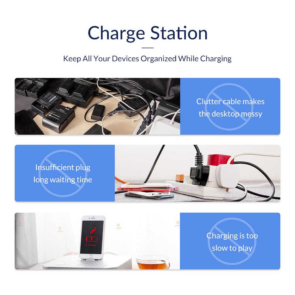 ORICO DUK-10P-US-BK 120W 10 Port USB Smart Desktop Charging Station with Phone & Tablet Stand White