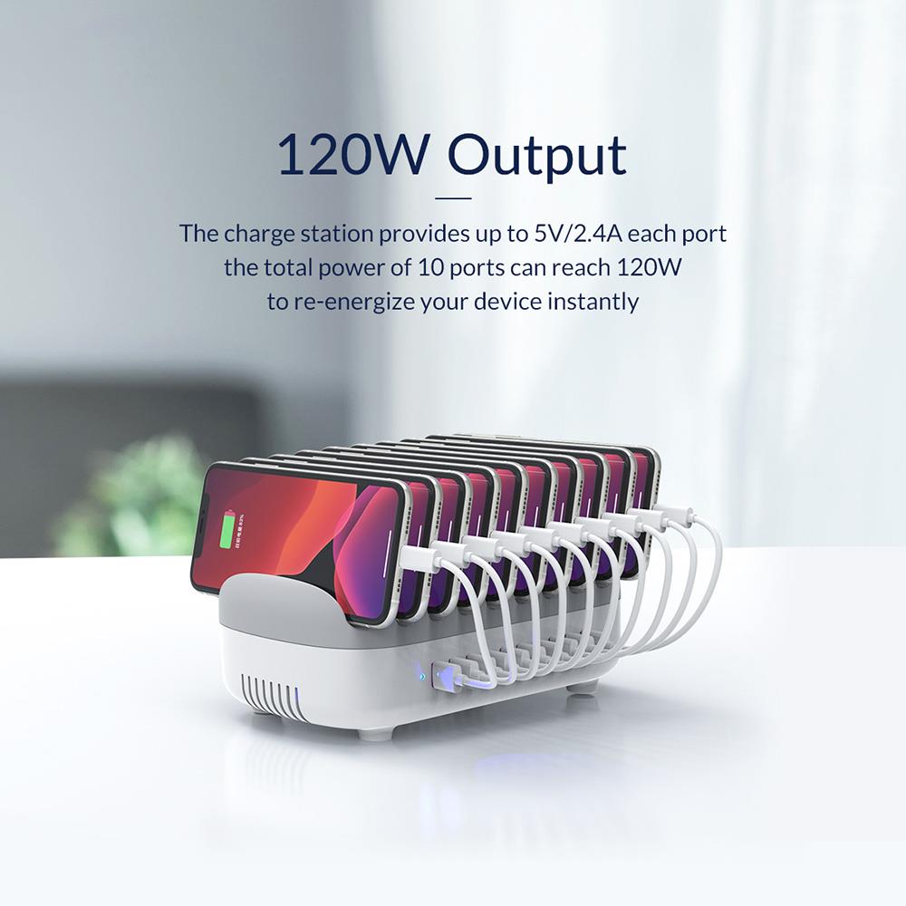 ORICO DUK-10P-US-BK 120W 10 Port USB Smart Desktop Charging Station with Phone & Tablet Stand White