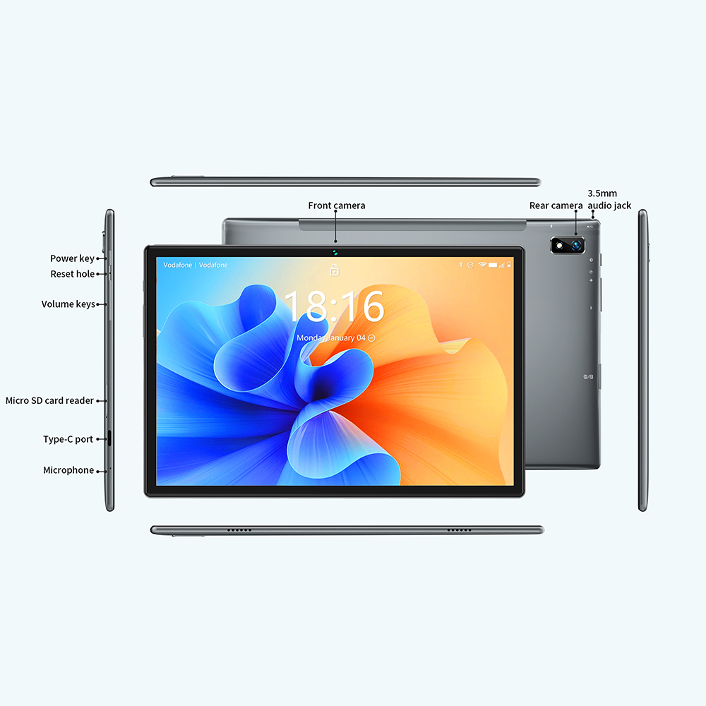 BMAX I10 Plus 4G LTE Tablet PC 10.1 Inch IPS Screen UNISOC T618 Octa Core 4GB DDR4 64GB SSD Android 10 Dual Camera 6000mAh Battery Face Recognition - Grey