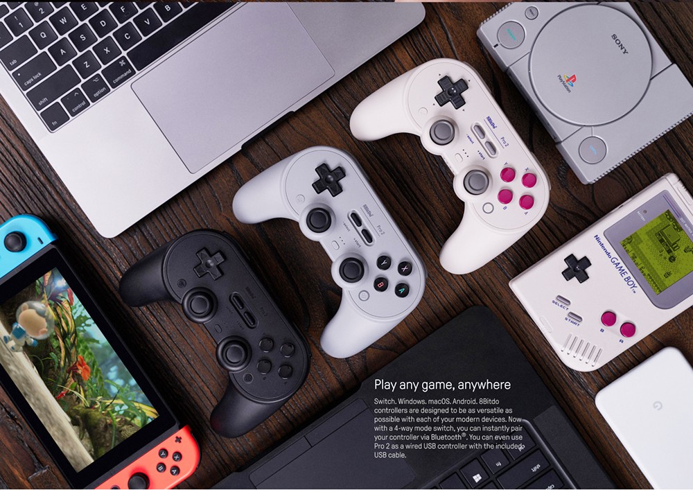 8BitDo Pro 2 Bluetooth Gamepad Controller with Joystick for Nintendo Switch, PC, macOS, Android, Steam & Raspberry Pi - Black