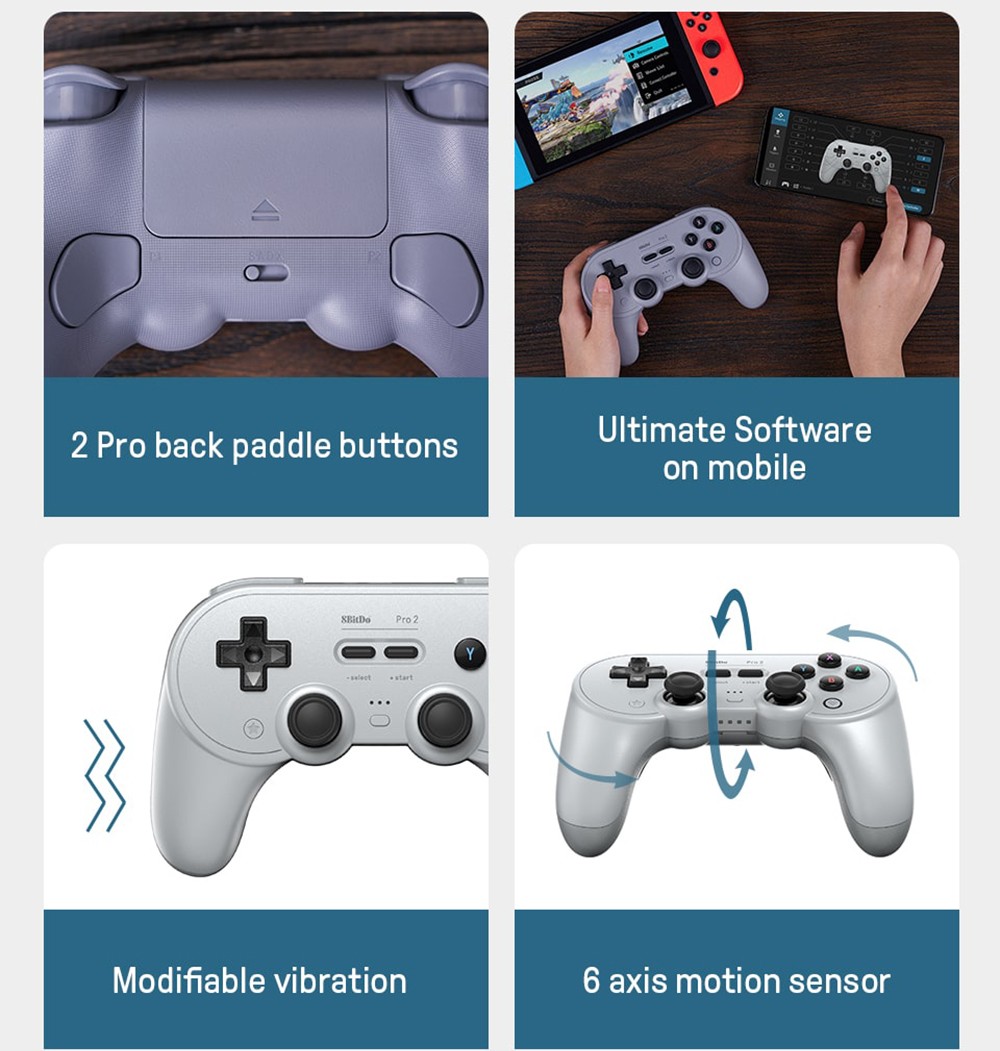 8BitDo Pro 2 Bluetooth Gamepad Controller with Joystick for Nintendo Switch, PC, macOS, Android, Steam & Raspberry Pi - Black