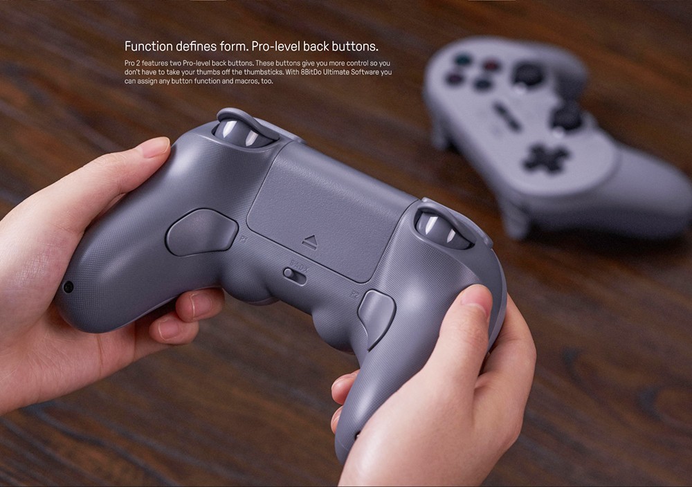 8BitDo Pro 2 Bluetooth Gamepad Controller with Joystick for Nintendo Switch, PC, macOS, Android, Steam & Raspberry Pi - Grey