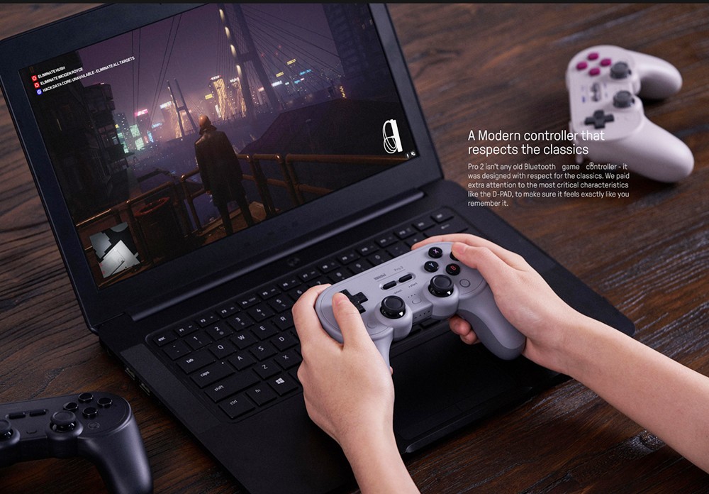 8BitDo Pro 2 Bluetooth Gamepad Controller with Joystick for Nintendo Switch, PC, macOS, Android, Steam & Raspberry Pi - Grey