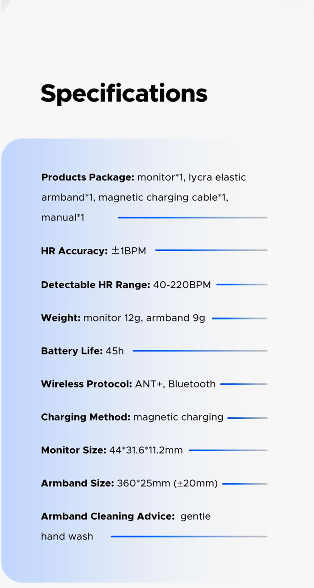 Magene HRM80 Armband Heart Rate Monitor Rechargeable ANT+/Bluetooth Connection IP67 Waterproof Support Fitness APPs
