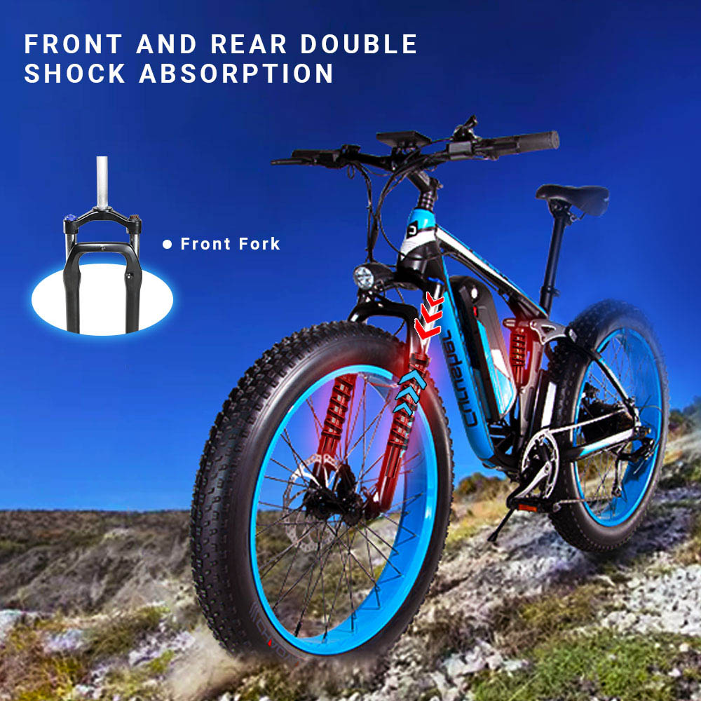 Cyrusher XF800 Electric Bike Full Suspension 26' x 4' Fat Tires 750W Motor 13Ah Removable Battery 28mph Top Speed Green