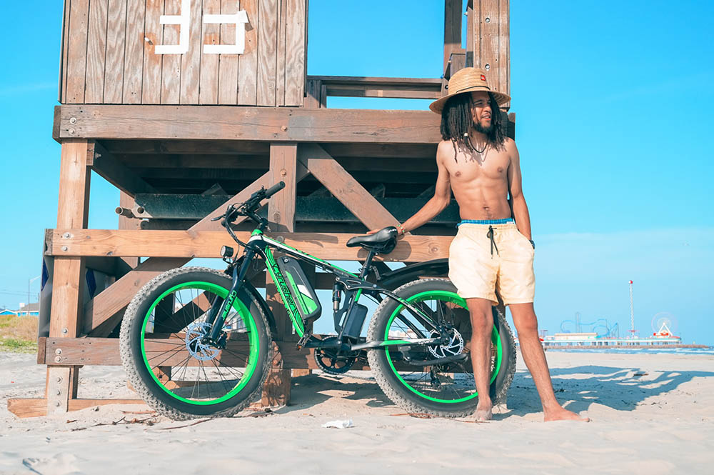 Cyrusher XF800 Electric Bike Full Suspension 26' x 4' Fat Tires 750W Motor 13Ah Removable Battery 28mph Top Speed Green