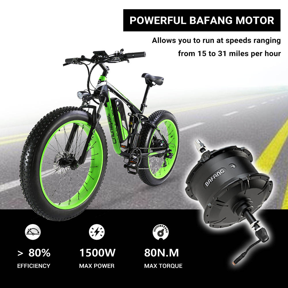 Cyrusher XF800 Electric Bike Full Suspension 26' x 4' Fat Tires 750W Motor 13Ah Removable Battery 28mph Top Speed Green