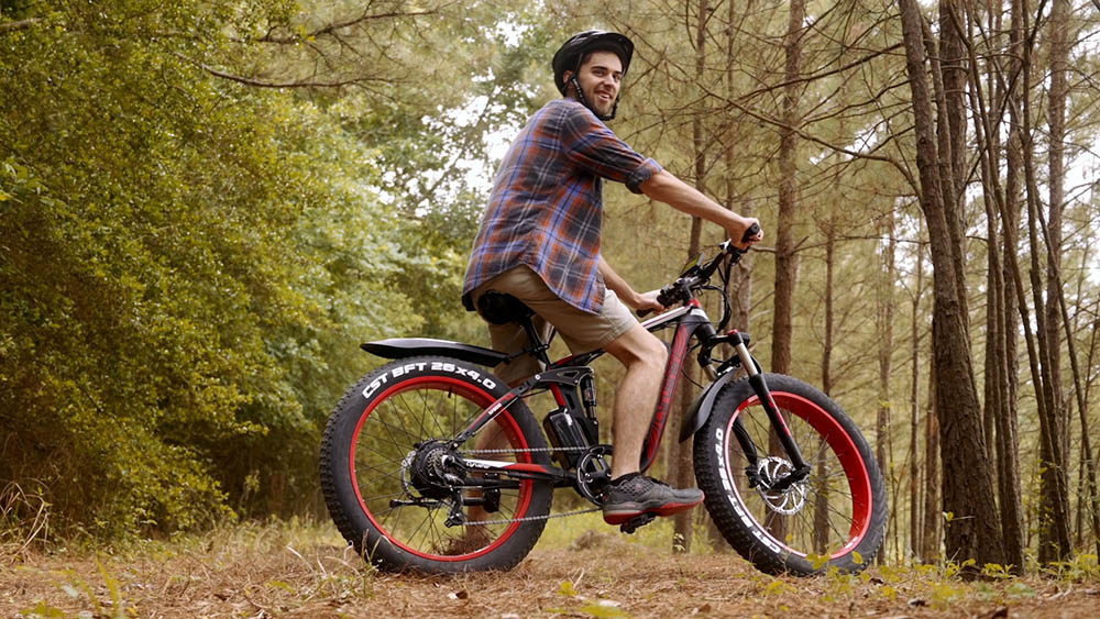 Cyrusher XF800 Electric Bike Full Suspension 26' x 4' Fat Tires 750W Motor 13Ah Removable Battery 28mph Top Speed Green
