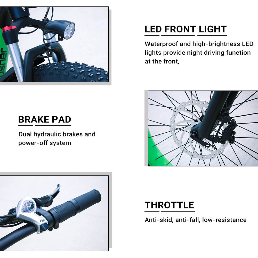 Cyrusher XF800 Electric Bike Full Suspension 26' x 4' Fat Tires 750W Motor 13Ah Removable Battery 28mph Top Speed Green