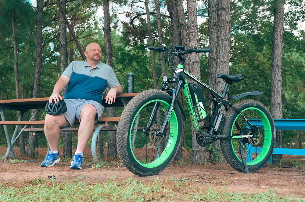 Cyrusher XF800 Electric Bike Full Suspension 26' x 4' Fat Tires 750W Motor 13Ah Removable Battery 28mph Top Speed Green