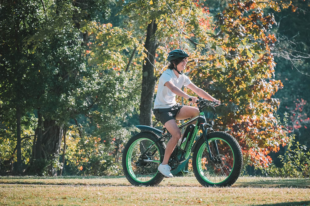 Cyrusher XF800 Electric Bike Full Suspension 26' x 4' Fat Tires 750W Motor 13Ah Removable Battery 28mph Top Speed Green