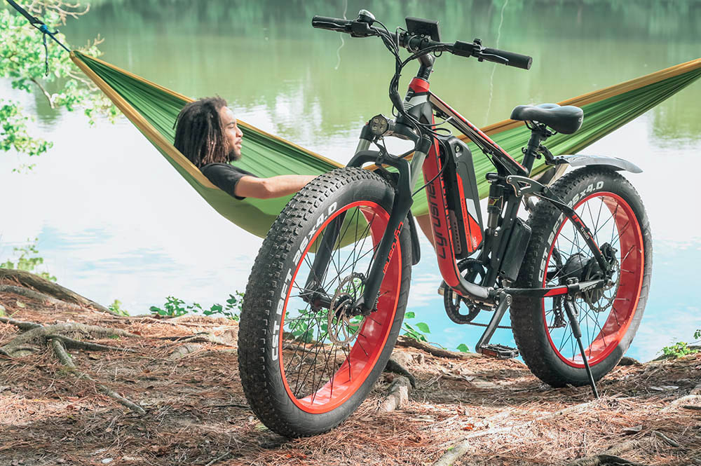 Cyrusher XF800 Electric Bike Full Suspension 26' x 4' Fat Tires 750W Motor 13Ah Removable Battery 28mph Top Speed Green