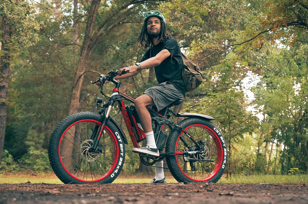 Cyrusher XF800 Electric Bike Full Suspension 26' x 4' Fat Tires 750W Motor 13Ah Removable Battery 28mph Top Speed Green