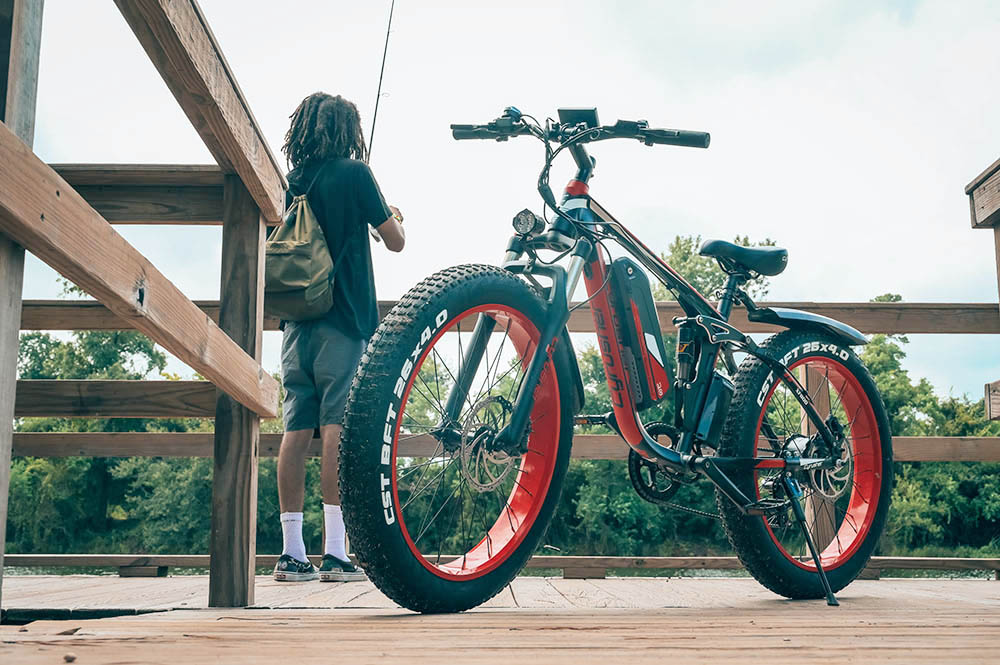 Cyrusher XF800 Electric Bike Full Suspension 26' x 4' Fat Tires 750W Motor 13Ah Removable Battery 28mph Top Speed Green