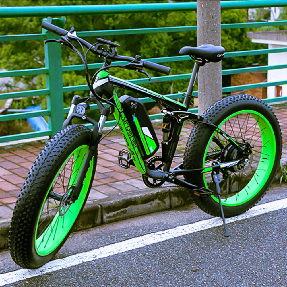 Cyrusher XF800 Electric Bike Full Suspension 26' x 4' Fat Tires 750W Motor 13Ah Removable Battery 28mph Top Speed Green