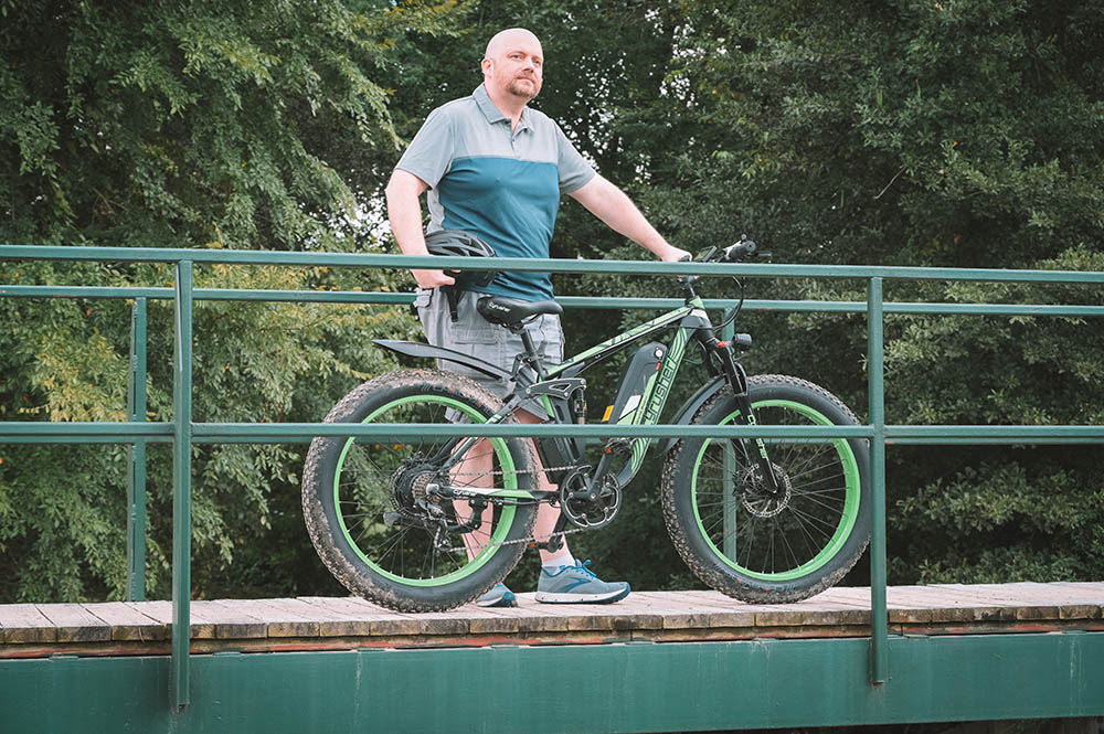Cyrusher XF800 Electric Bike Full Suspension 26' x 4' Fat Tires 750W Motor 13Ah Removable Battery 28mph Top Speed White