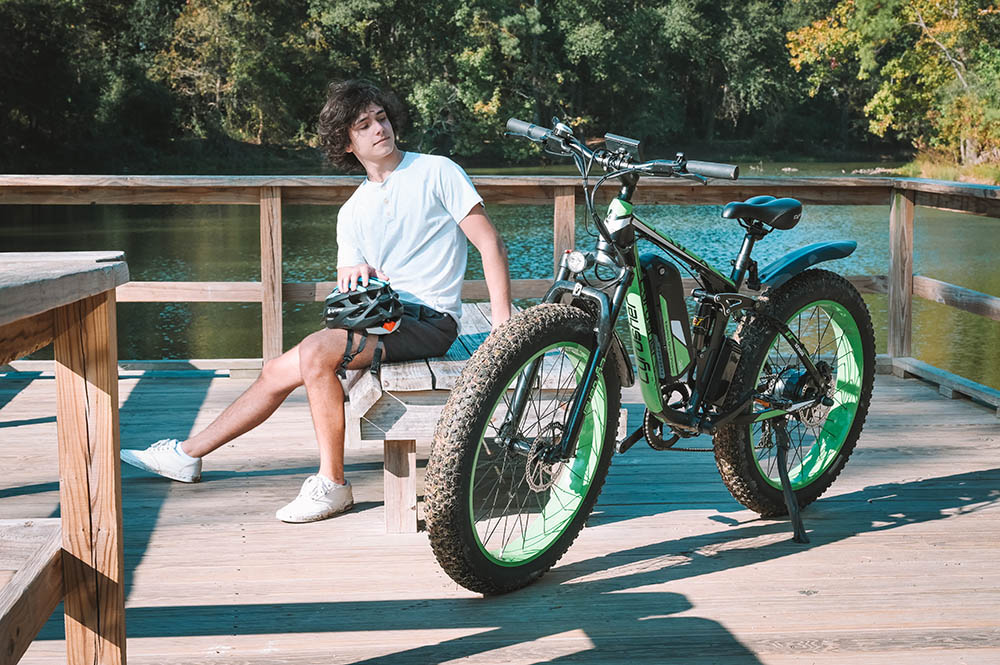 Cyrusher XF800 Electric Bike Full Suspension 26' x 4' Fat Tires 750W Motor 13Ah Removable Battery 28mph Top Speed White