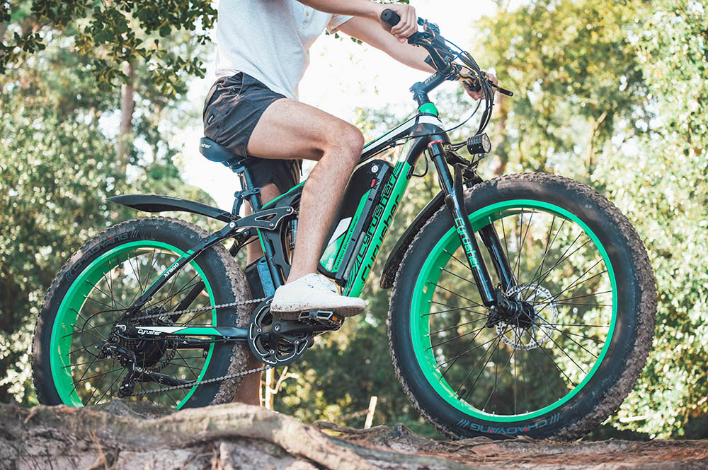 Cyrusher XF800 Electric Bike Full Suspension 26' x 4' Fat Tires 750W Motor 13Ah Removable Battery 28mph Top Speed White