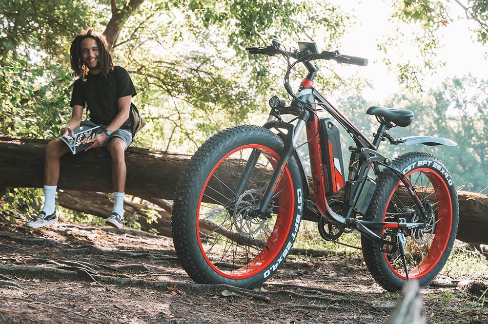 Cyrusher XF800 Electric Bike Full Suspension 26' x 4' Fat Tires 750W Motor 13Ah Removable Battery 28mph Top Speed White