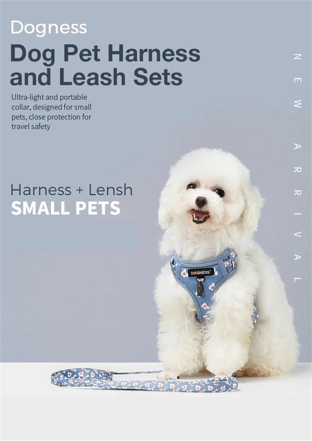 DOGNESS Harness Dog Leash Sets Adjustable Lengths Reflective Design Breathable Mesh Dogs Collar - Floral Pollen