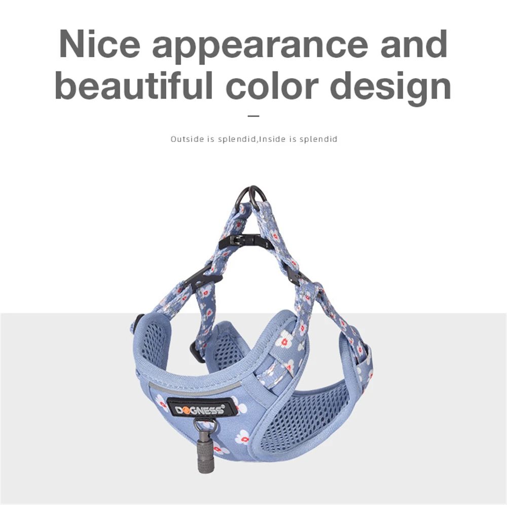 DOGNESS Harness Dog Leash Sets Adjustable Lengths Reflective Design Breathable Mesh Dogs Collar - Floral Pollen