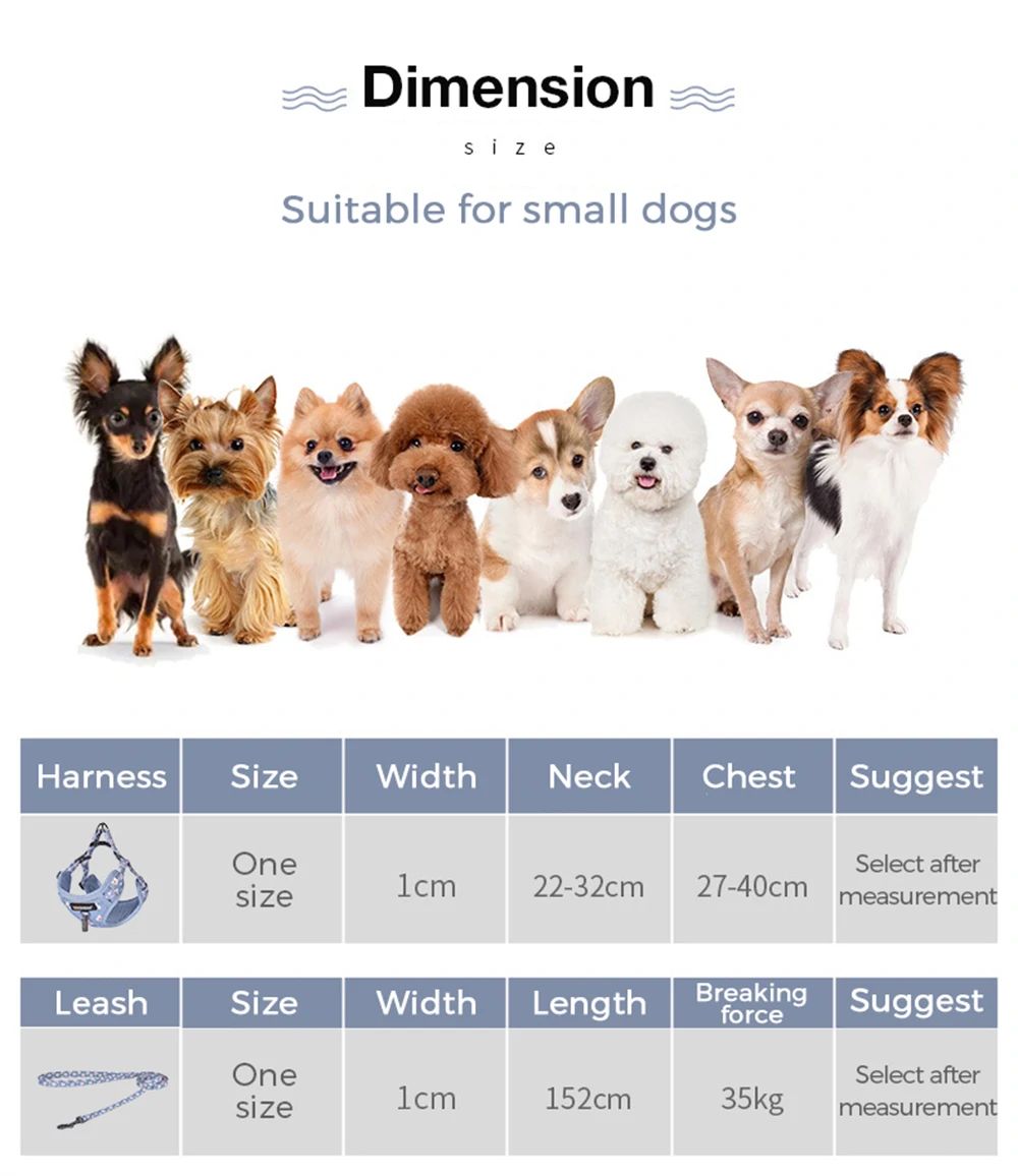 DOGNESS Harness Dog Leash Sets Adjustable Lengths Reflective Design Breathable Mesh Dogs Collar - Floral Pollen