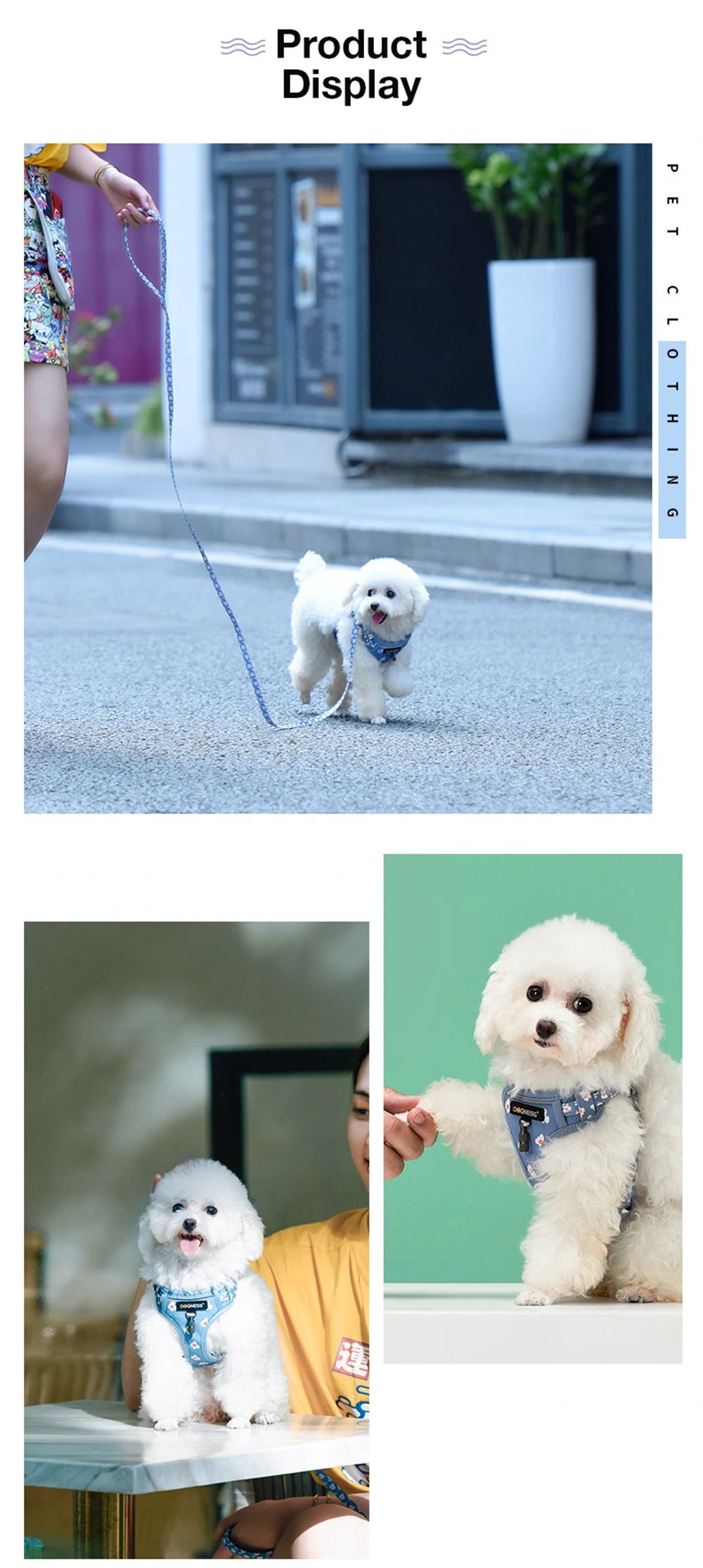 DOGNESS Harness Dog Leash Sets Adjustable Lengths Reflective Design Breathable Mesh Dogs Collar - Floral Pollen