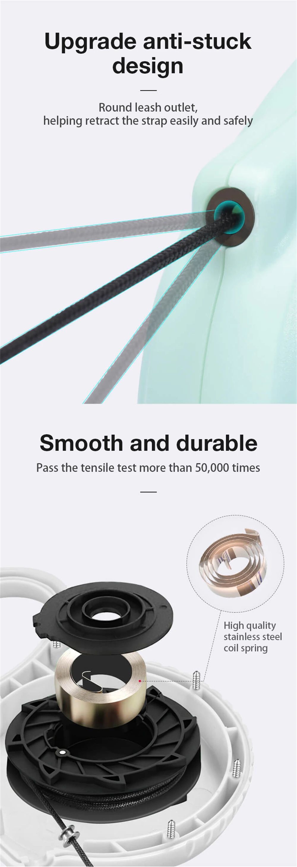 DOGNESS Reflective Retractable Dog Leash, One Button Brake & Lock Anti-Slip Handle, Strong Nylon Ribbon Tape - M Gray