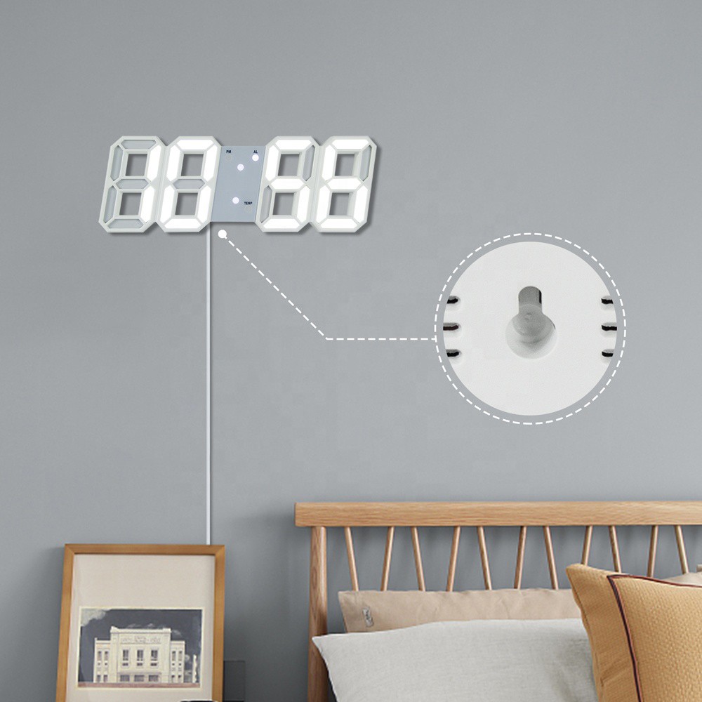 Digital LED Clock 3D Wall Hanging Clock with Smart Luminous Memory Function - Red