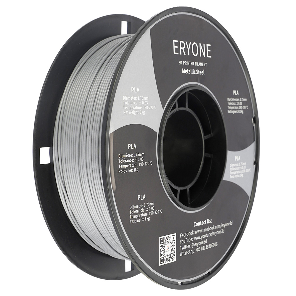 ERYONE Metallic PLA Filament for 3D Printer 1.75mm Tolerance +/-0.03mm, 1kg(2.2lbs)/Spool - Stainless Steel