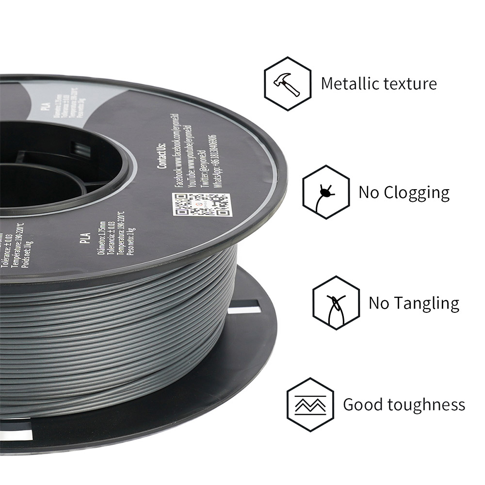 ERYONE Metallic PLA Filament for 3D Printer 1.75mm Tolerance +/-0.03mm, 1kg(2.2lbs)/Spool - Wolfram