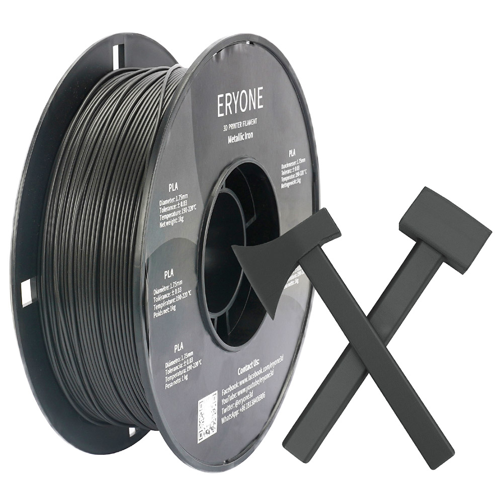 ERYONE Metallic PLA Filament for 3D Printer 1.75mm Tolerance +/-0.03mm, 1kg(2.2lbs)/Spool - Iron