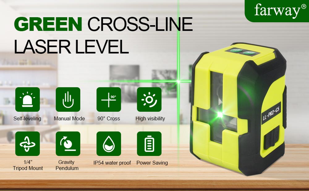 Farway Self Leveling Laser Level, 100ft Green Cross Line Laser Level 3 Brightness Adjustable IP54 Waterproof