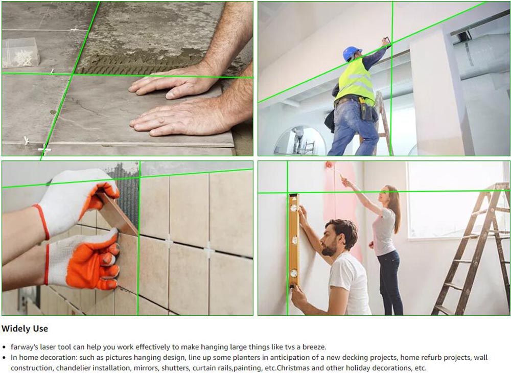 Farway Self Leveling Laser Level, 100ft Green Cross Line Laser Level 3 Brightness Adjustable IP54 Waterproof