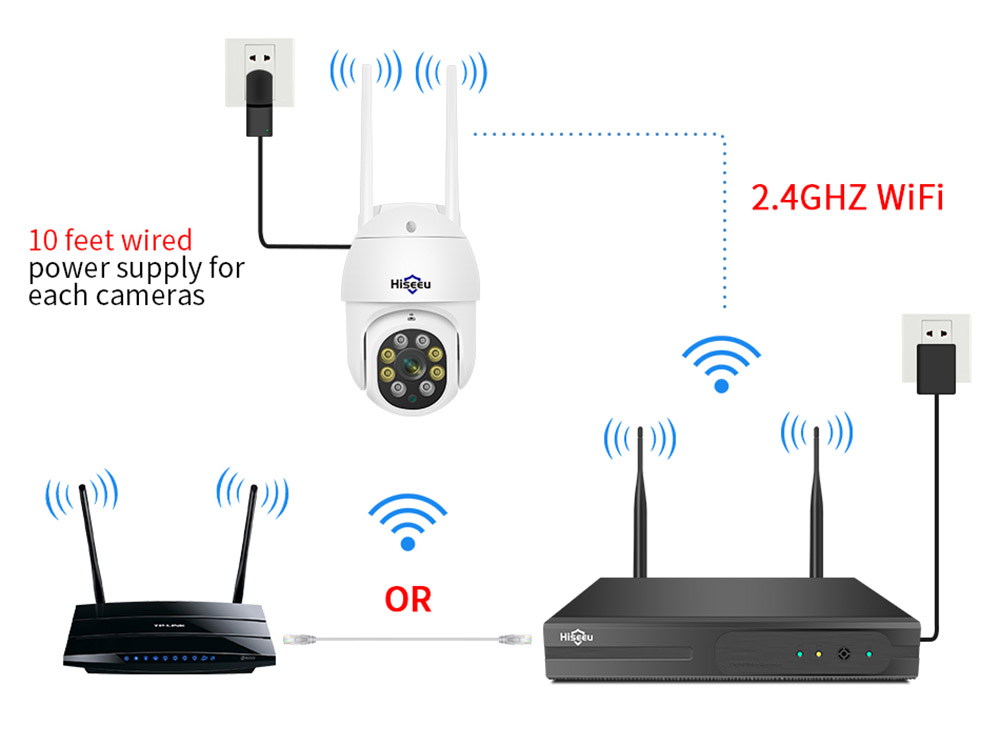 Hiseeu Wireless 8CH 4PCS 3MP Two-Way Audio Security Outdoor & Bullet WIFI IP Cameras
