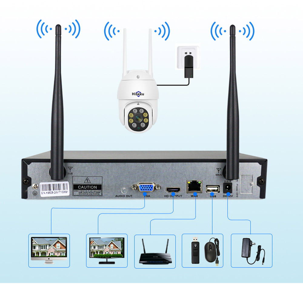 Hiseeu Wireless 8CH 4PCS 3MP Two-Way Audio Security Outdoor & Bullet WIFI IP Cameras